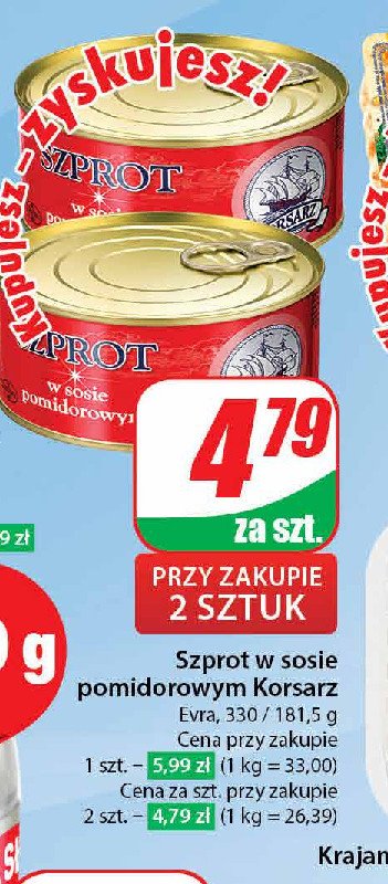 Szprot w sosie pomidorowym Korsarz promocja w Dino