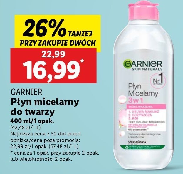 Płyn micelarny do skóry wrażliwej Garnier skin naturals promocja