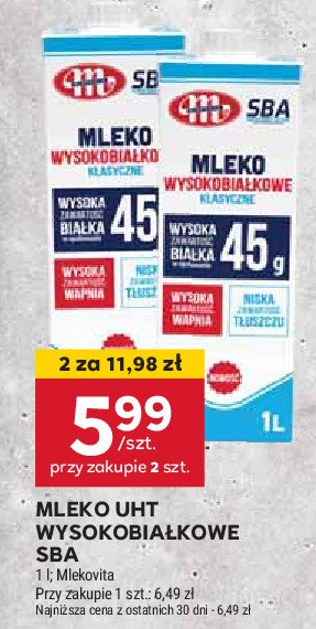 Mleko wysokobiałkowe klasyczne 0.5% Mlekovita sba promocja w Stokrotka