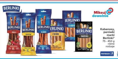 Kabanosy, parówki marki Berlinki różne rodzaje promocja w Carrefour