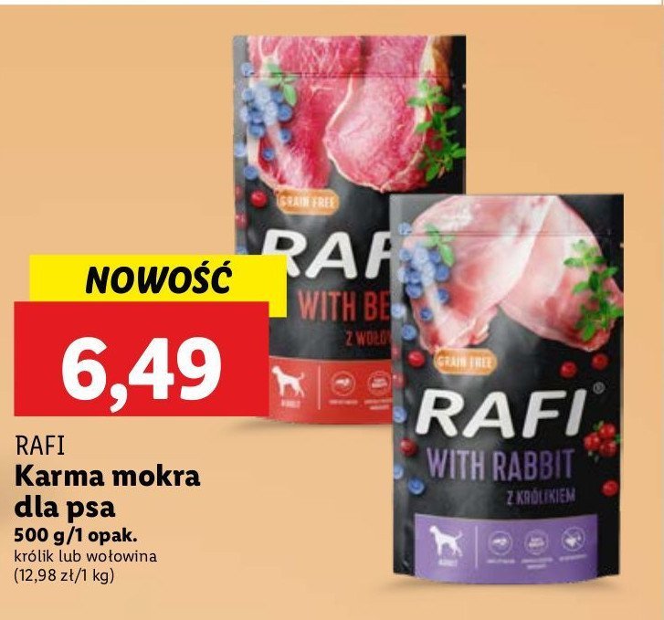 Karma dla psa z królikiem borówką i żurawiną Rafi promocja