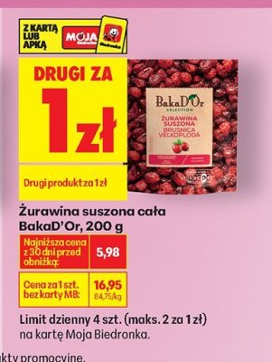 Żurawina suszona cała BakaD'Or promocja w Biedronka