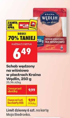 Schab wędzony na wieństwo w plastrach Kraina Wędlin, 250 g promocja w Biedronka
