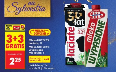 Mleko UHT 3,2% Wypasione Mlekovita, 1l promocja w Biedronka