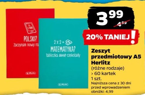 Zeszyt przedmiotowy a5/60 k. Herlitz promocja