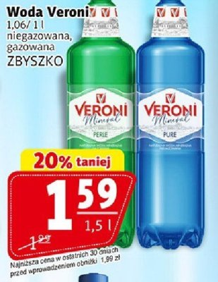 Woda Woda Veroni niegazowana, gazowana ZBYSZKO promocja w Prim Market