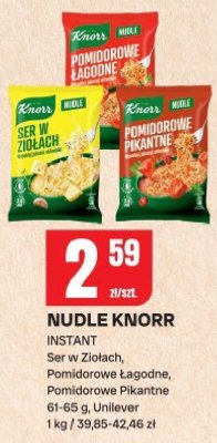 Nudle Knorr instant Ser w Ziołach, Pomidorowe Łagodne, Pomidorowe Pikantne promocja w Chorten