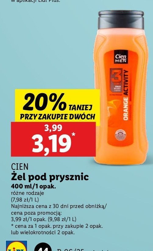 Żel pod prysznic orange activity Cien men promocja