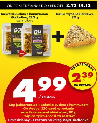Zestaw Sałatka kuskus z hummusem Go Active i Bułka wysokobiałkowa promocja w Biedronka