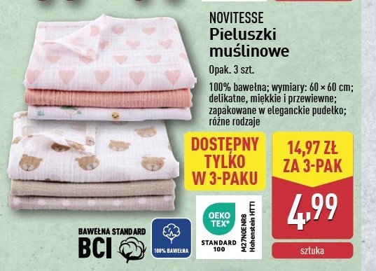 Pieluszki z bawełny bio Novitesse promocja w Aldi