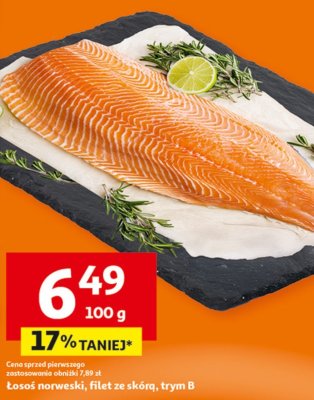 Łosoś norweski, filet ze skórą, trym B promocja w Auchan