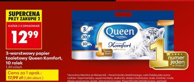 Papier toaletowy Queen Komfort 3-warstwowy 10 rolek promocja w Biedronka