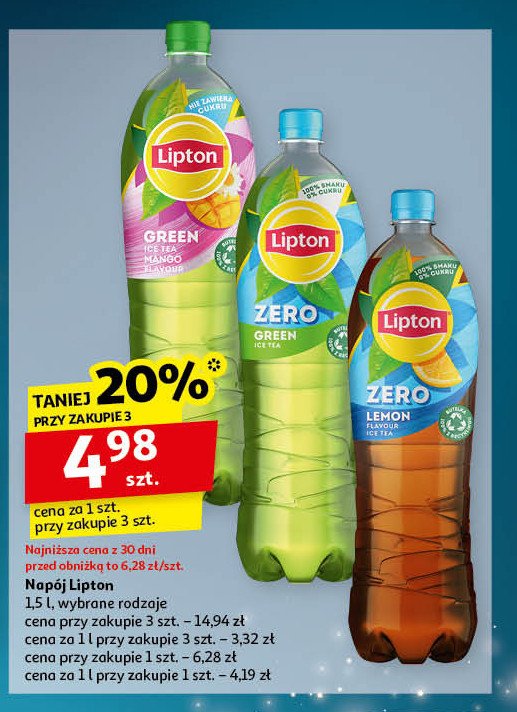 Herbata mrożona lemon zero sugar Lipton ice tea promocja w Auchan