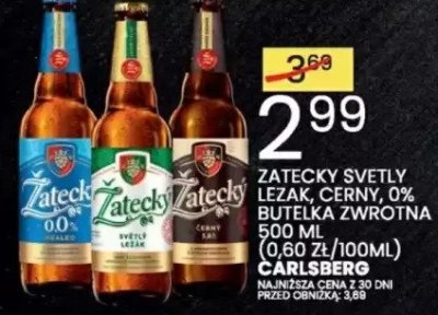 Piwo Żatecky Svetly Lezak, Cerny, 0% butelka zwrotna 500 ML (0,60 zł/100ML) Heinsberg promocja w Wafelek
