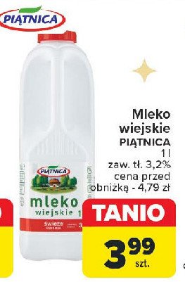 Mleko wiejskie 3.2% Piątnica promocja w Carrefour Market