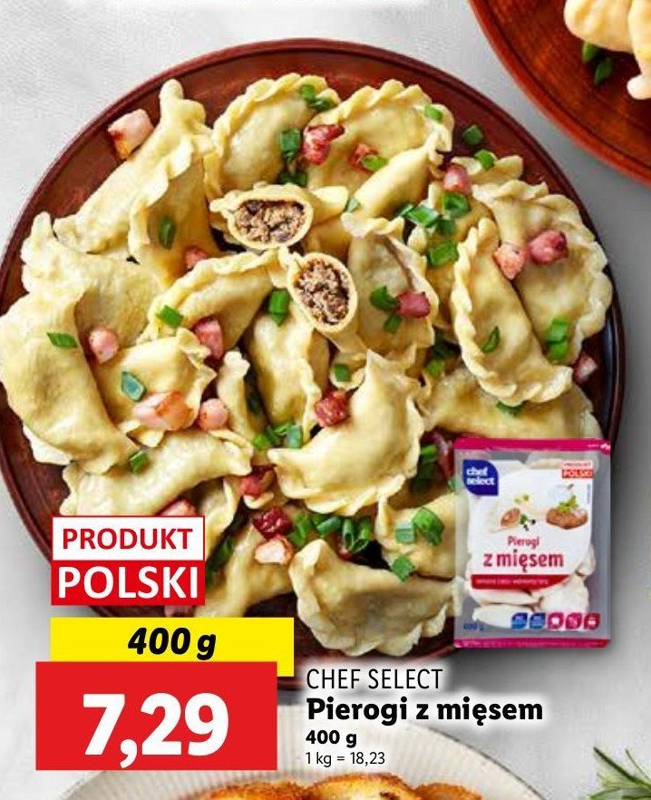 Pierogi z mięsem Chef select promocja w Lidl