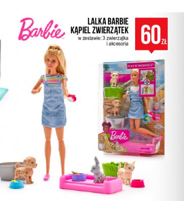 Lalka barbie kąpiel zwierzątek Mattel promocja