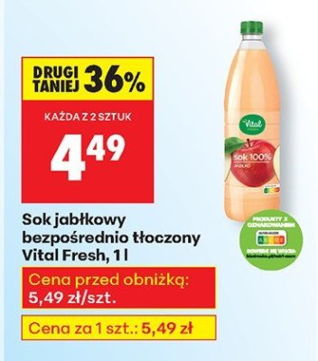Sok jabłkowy bezpośrednio tłoczony Vital Fresh, 1 l promocja w Biedronka