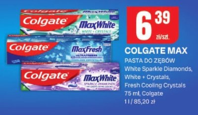Pasta do zębów COLGATE MAX White Sparkle Diamonds, White + Crystals, Fresh Cooling Crystals promocja w Chorten