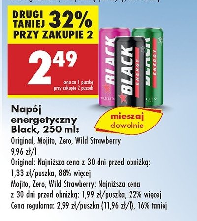 Napój energetyczny zero sugar Black energy promocja w Biedronka