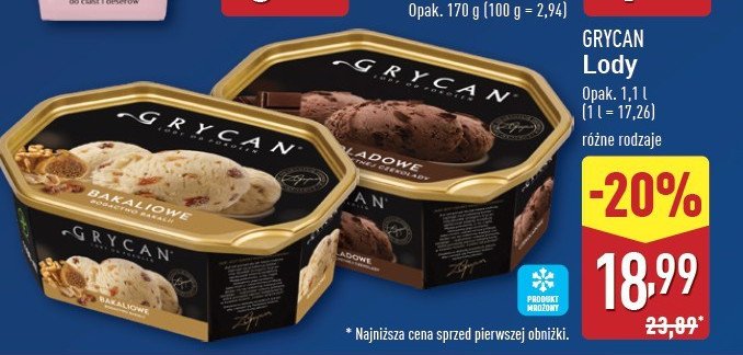 Lody czekoladowe Grycan promocja w Aldi