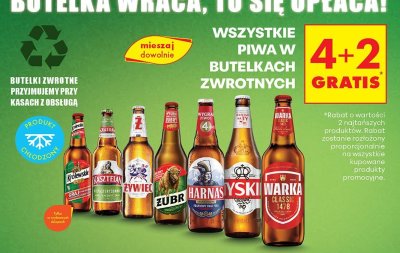 Piwo w butelkach zwrotnych - różne marki: Królewskie, Kasztelan, Żywiec, Żubr, Harnaś, Tyskie, Warka promocja w Biedronka