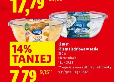 Filety śledziowe Lisner Filety śledziowe w sosie kurki promocja w Lidl