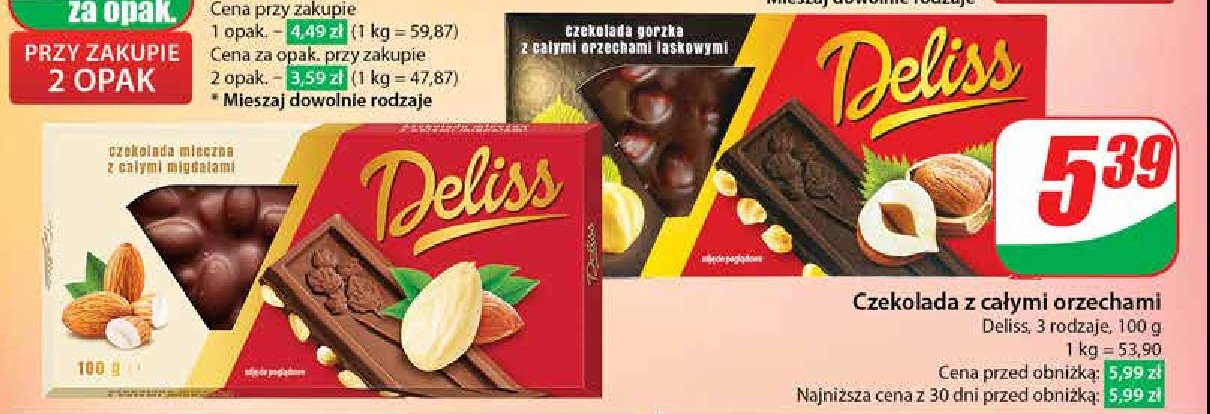 Czekolada gorzka z ca艂ymi orzechami laskowymi Deliss promocja
