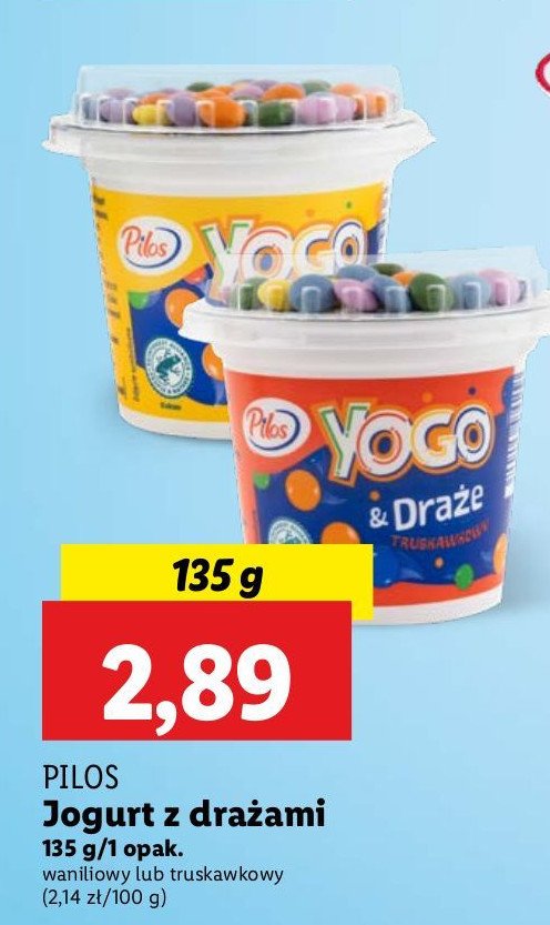 Jogurt truskawkowy z drażami PILOS CRABO promocja