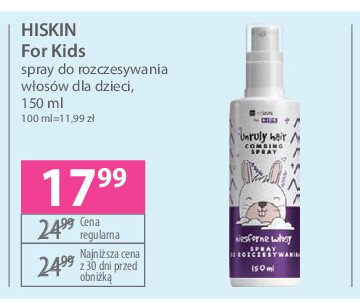 Spray ułatwiający rozczesywania włosów kręconych dla dzieci Hiskin for kids promocja