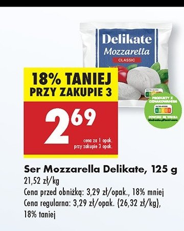 Ser mozzarella Delikate promocja w Biedronka