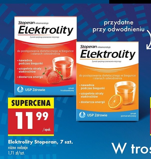 Środek uzupełniający elektrolity smak truskawkowy STOPERAN ELEKTROLITY promocja w Biedronka