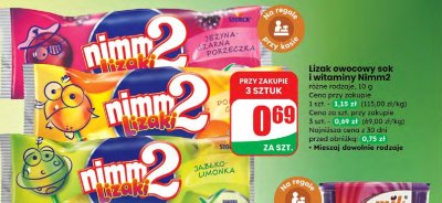 Lizak owocowy sok i witaminy Nimm2 różne rodzaje promocja w Dino