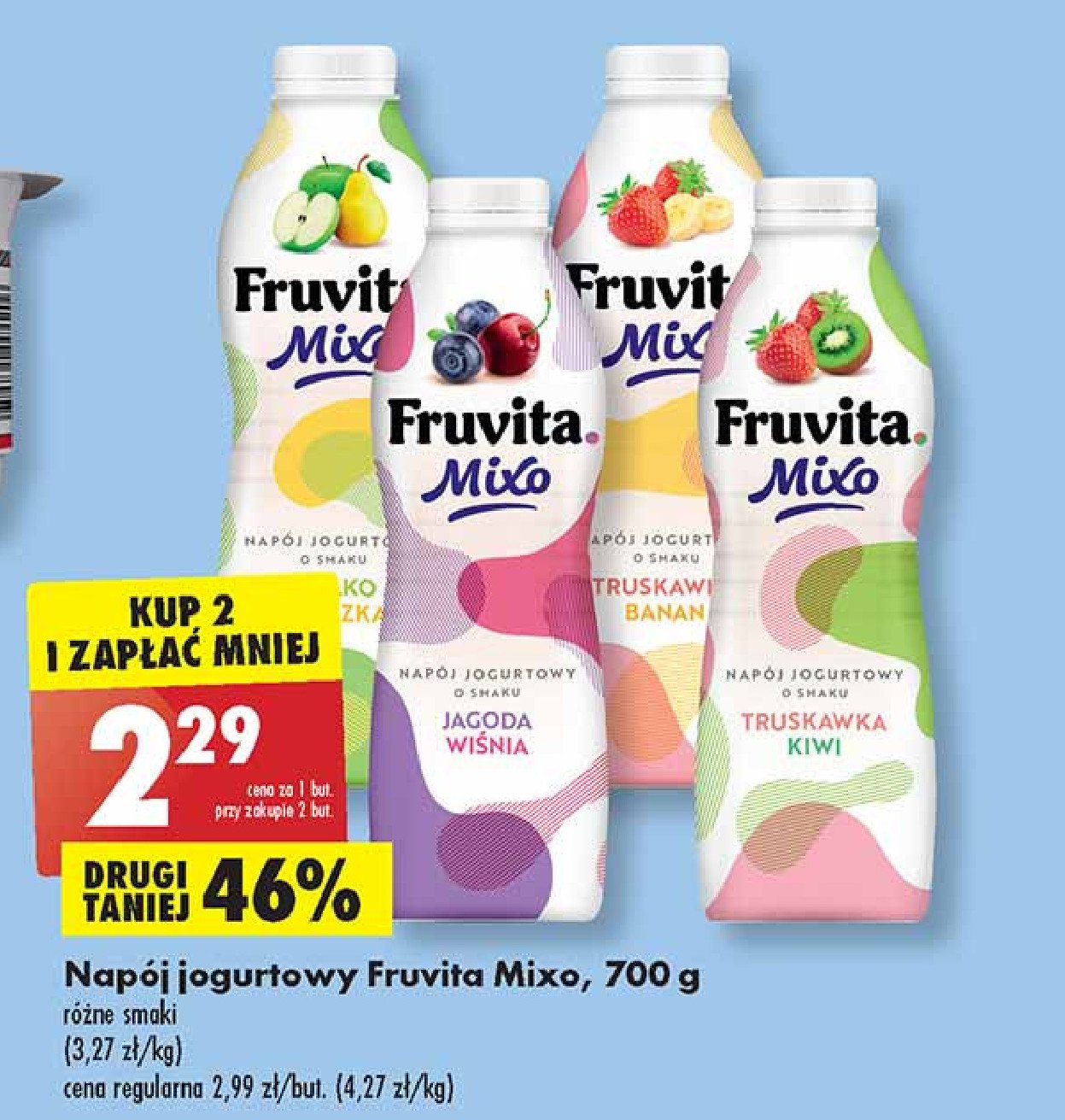 Napój jogurtowy jagoda wiśnia Fruvita mixo promocje