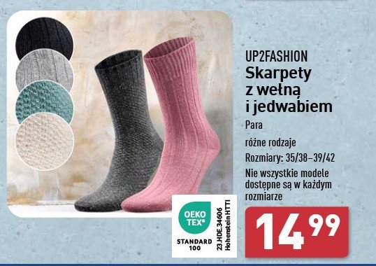 Skarpety damskie rozm. 35/38 - 39/42 z wełną i jedwabiem Up2fashion promocja w Aldi