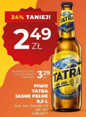 Piwo Tatra Jasne Pełne 0,5 l promocja w Duży Ben