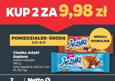 Ciastka Jeżyki różne rodzaje promocja w Netto