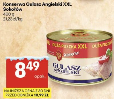 Konserwa Gulasz Angielski XXL Sokołów promocja w Delikatesy Centrum