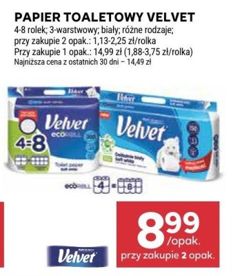 Papier toaletowy Velvet 4-8 rolek 3-warstwowy biały promocja w Stokrotka
