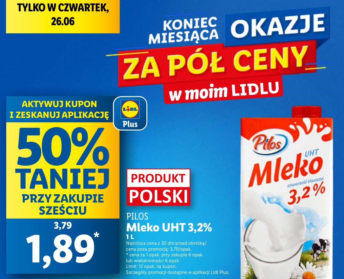 Mleko 3.2% Pilos promocja