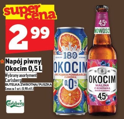 Napój piwny Okocim 0,5 L - różne rodzaje promocja w TOPAZ