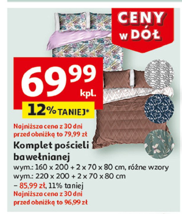 Komplet pościeli bawełnianej 200 x 220 cm + 2 x 70 x 80 cm promocja w Auchan