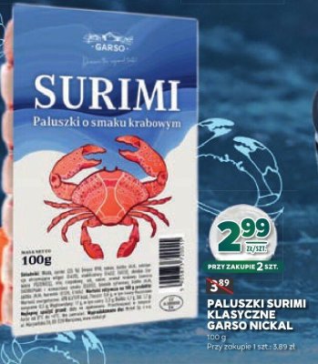 Paluszki Surimi klasyczne o smaku krabowym Garso Nickal promocja w Stokrotka