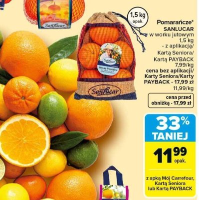 Pomarańcze SANLUCAR w worku jutowym 1,5 kg promocja w Carrefour Market