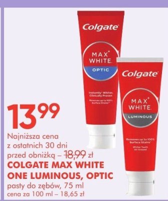 Pasty do zębów COLGATE MAX WHITE ONE LUMINOUS, OPTIC, 75 ml promocja w Super-Pharm