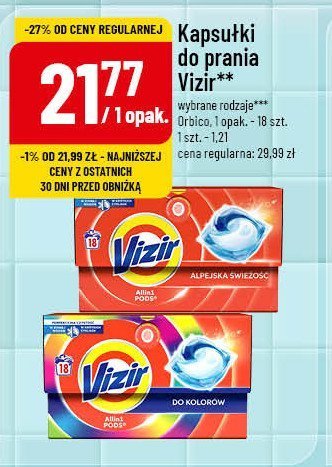 Kapsułki do prania alpejska świeżość Vizir all in one pods promocja