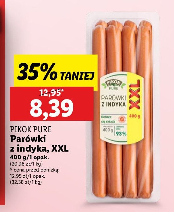 Parówki z indyka xxl Pikok pure promocja