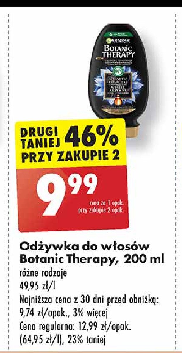 Odżywka do włosów aktywny węgiel Garnier botanic therapy promocja w Biedronka