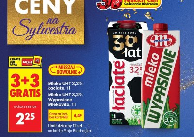 Mleko UHT 3,2% 3+1 GRATIS promocja w Biedronka