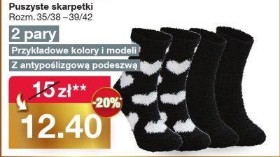 Skarpetki puszyste, Rozm. 35/38-39/42, 2 pary, z antypoślizgową podeszwą promocja w Woolworth